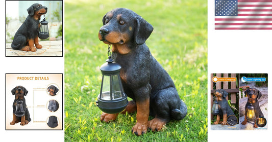 Charming Rottweiler Statue with Solar LED for All-Season Outdoor Decoration
