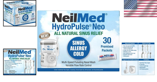 Electric Pulsating Nasal Irrigator with 30 Rinse Packets & Multiple Flow Options