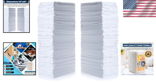 Versatile 600 Count Cotton Shop Towels, 14"x12" - Ideal for All Cleaning Needs