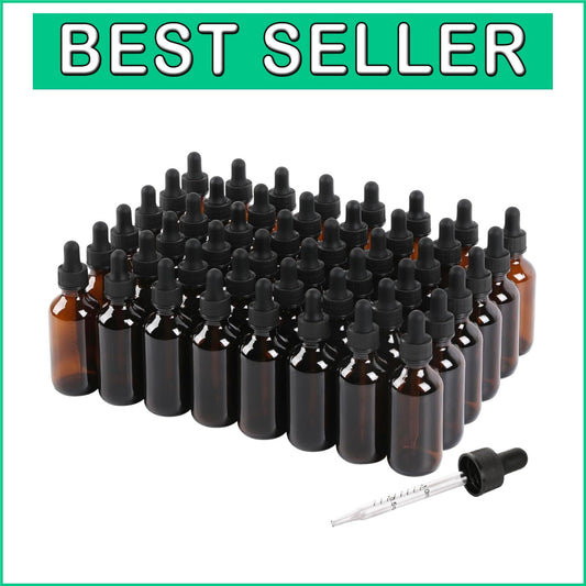 48 Pack of 2oz Amber Glass Bottles with Precise Droppers - Multi-Purpose Use