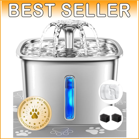 Hygienic 95oz Stainless Steel Cat Water Fountain with Light & Filters Included