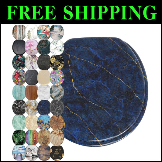 Elegant Soft Close Toilet Seat with Marble Dark Blue Design - Adjustable Fit