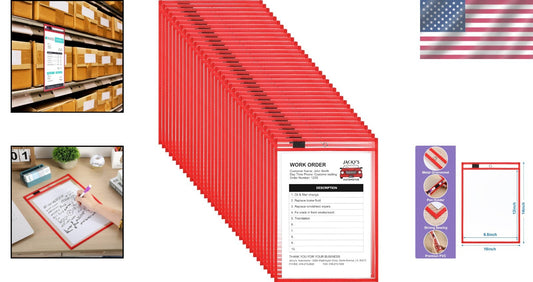 50 Clear Dry Erase Pockets - 14x10 Inch Ticket Holders for Classroom & Shop Use