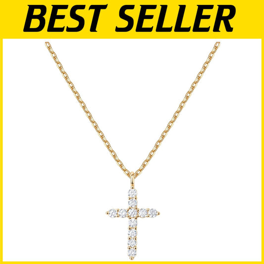 14K Gold Plated Cubic Zirconia Cross Necklace - Elegant Faith Pendant for Women
