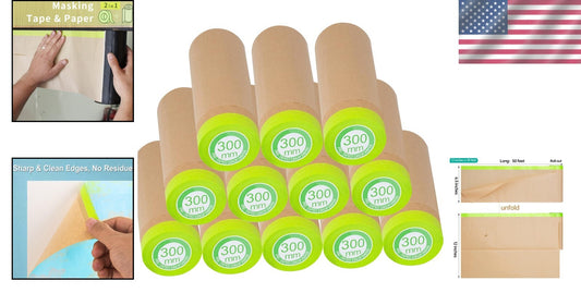 Pre-Taped Masking Paper Roll, 12x50 ft - Perfect for Clean Edges & Fast Painting