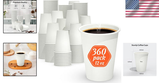 Food Safe 12 oz Disposable White Paper Cups - Perfect for Hot & Cold Drinks