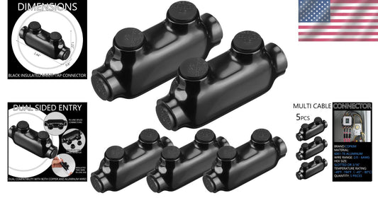 Durable Black Splice Connectors with Oxide Inhibitor - 5 Pack for 2/0-6 Wires
