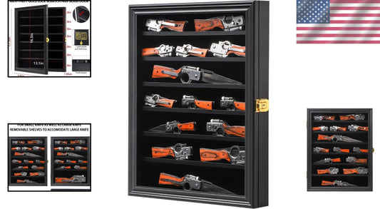 Lockable Knife Display Case with Acrylic Protection - 7 Shelf Wall Cabinet