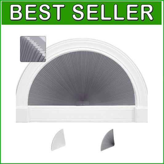 Customizable Half-Round Blackout Pleated Shades for Arch Windows - Dark Gray