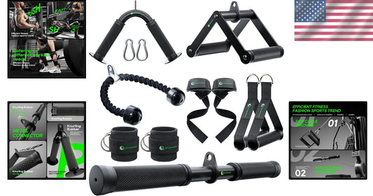 All-in-One Gym Cable Attachments: Tricep Rope, Handles & Wrist Straps Included
