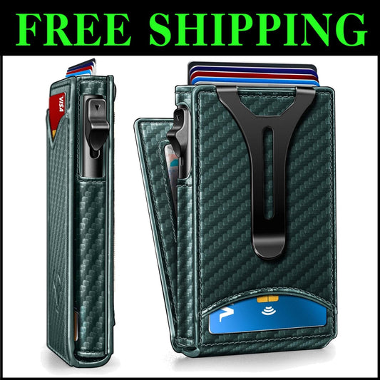 Men's Gift Wallet - Slim Carbon Fiber Case with Magnetic Closure & 9 Card Slots