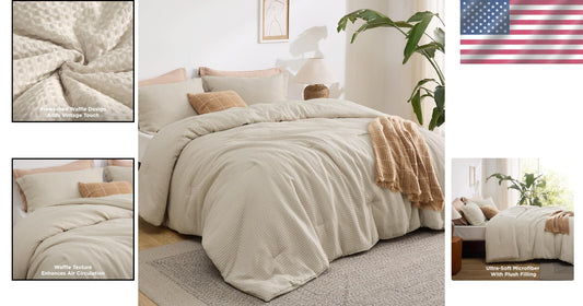 Vintage-Style Waffle Comforter Set Queen in Soft Microfiber - 3 Piece Collection