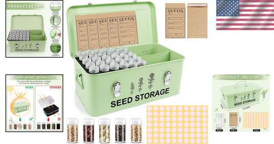 60 Slot Metal Seed Storage Organizer with Safety Locks and Labels for Gardeners