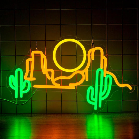 Dimmable Neon Cactus Mountain LED Sign for Unique Wall Decor | 9.92'' x 16.54''