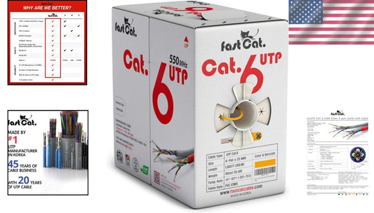 Cat 6 Ethernet Cable 1000ft - CMR Yellow, Lightning Speed, Low-Crosstalk Design