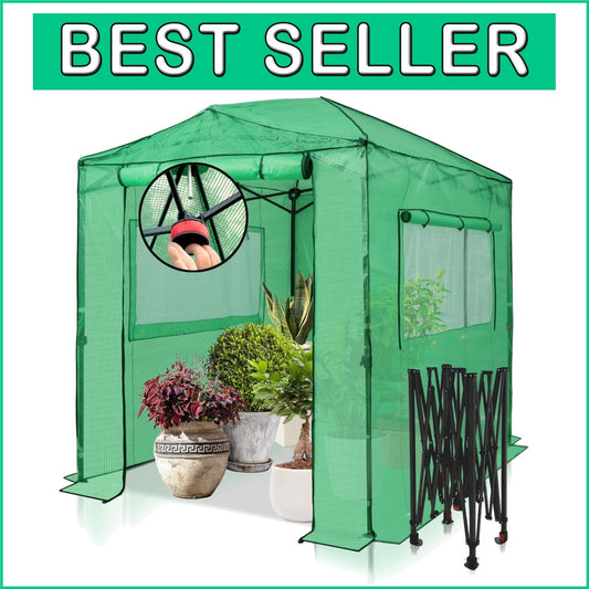 8x6 Portable Walk-In Greenhouse with Easy Setup, Zippered Doors, and Vents
