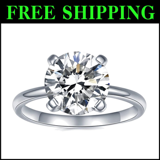 1CT D Color Moissanite Solitaire Ring - Elegant 18K White Gold Plated Design