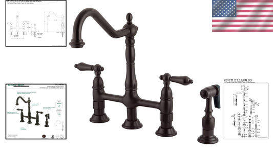 Durable 8-3/4" Heritage Kitchen Faucet - Oil Rubbed Bronze, 360º Swivel Spout