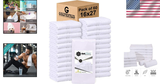 Economy White Cotton Blend Hand Towels - Lightweight & Absorbent 60 Pcs Pack