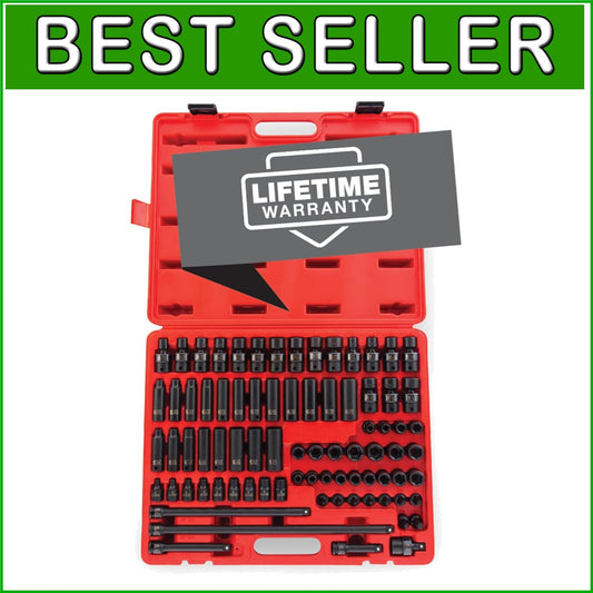 Durable 3/8 Drive Impact Socket Set - 80 Pieces, SAE/Metric with Universal Joint