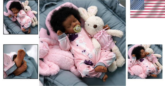 17-Inch Realistic Black Reborn Baby Doll with Soft Body & Curls – Gift Box