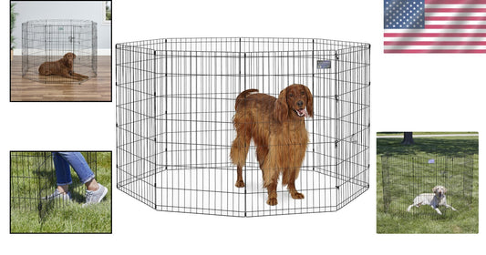 Versatile Black Metal Dog Playpen with Double-Latch Door - 1 Year Warranty