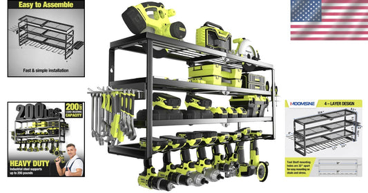 32-Inch Heavy-Duty Power Tool Organizer with 4 Layers for Efficient Garage Use