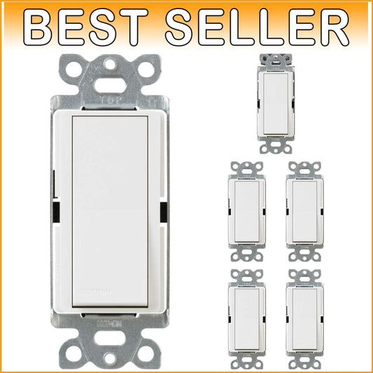 Modern 15 Amp Single-Pole White Paddle Switch - Quick Set Up, 6-Piece Bundle