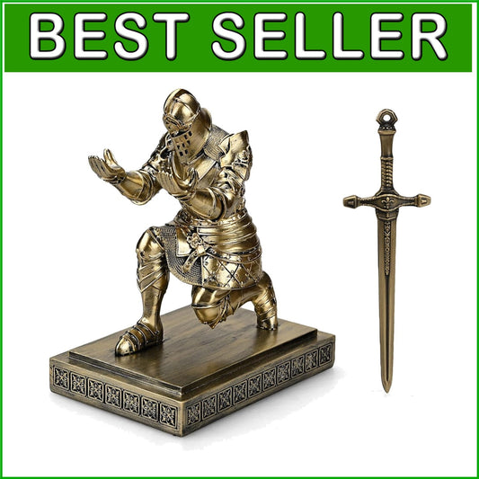 Elegant Knight Pen Holder & Sword Letter Opener – Bronze Desk Organizer