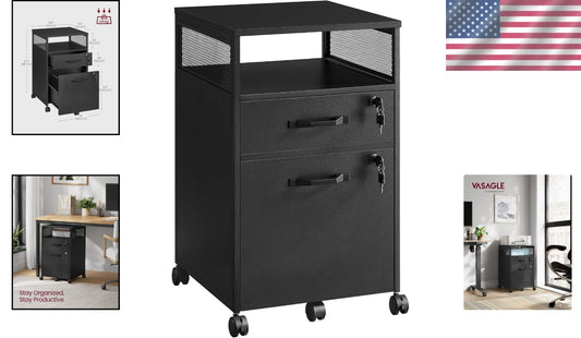 Sleek Mobile File Cabinet with Locking Drawers & Open Shelf - A4 & Letter Size