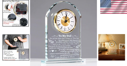 Elegant Quartz Clock with Meaningful Quote - Framed Glass Gift for Fathers