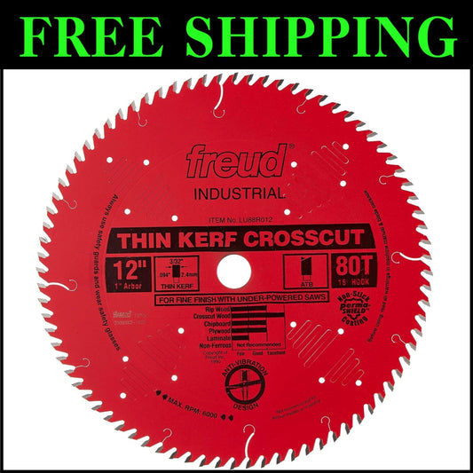 Professional 12-Inch Thin Kerf Saw Blade - 80 Teeth with Non-Stick Finish