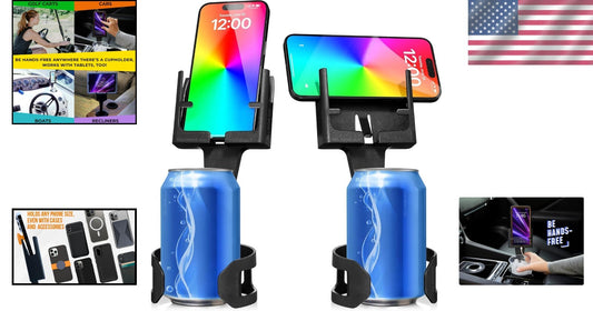 Adjustable Cup Holder Phone Holder for All Smartphones - Car Mount Black 2-Pack
