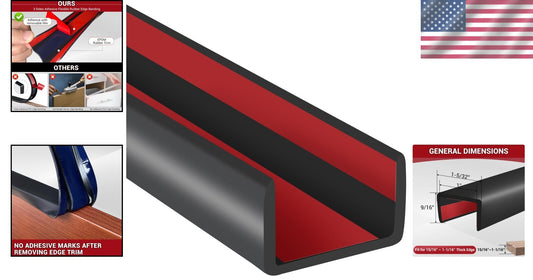 Durable Rubber U Channel Edge Protector - 20ft Black Trim for Tables & Cabinets