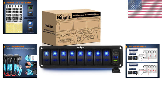 8 Gang Rocker Switch Panel w/ PD Type C & USB Charger – Waterproof Aluminum