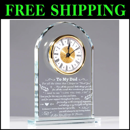 Elegant Quartz Clock with Meaningful Quote - Framed Glass Gift for Fathers
