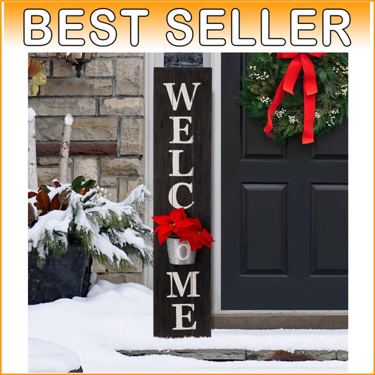 Elegant Vertical Farmhouse Welcome Sign with Black Hanging Planter Decoration