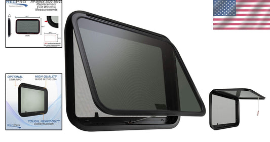 Durable RV Exit Window 30" W x 22" H with Removable Screen & Trim Ring