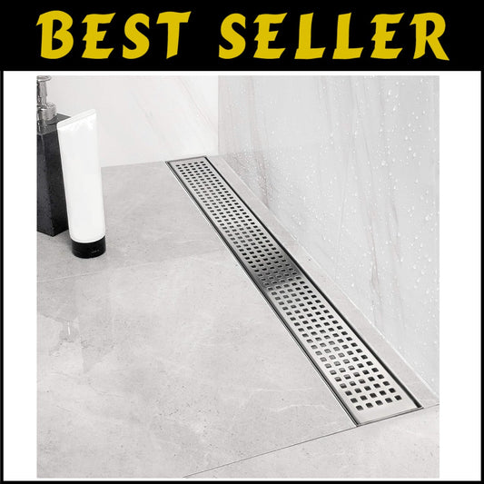 Elegant Brushed Stainless Steel Shower Drain - 48'' Linear with Adjustable Feet