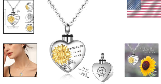 Sunflower Locket Necklace for Ashes - Beautiful Sterling Silver Memorial Gift