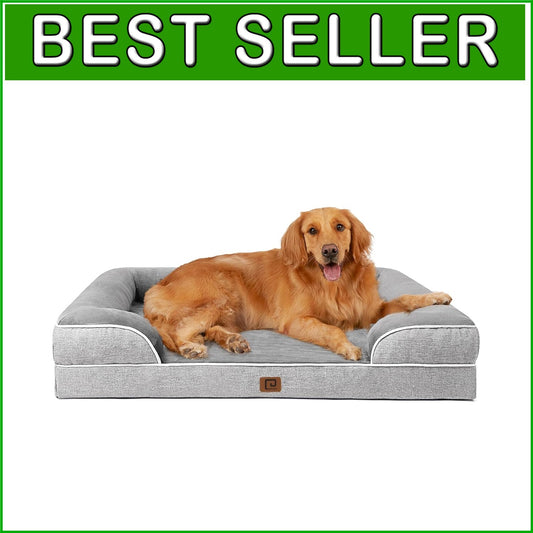 Extra Large Memory Foam Dog Couch with Non-Slip Base & Washable Cover - Grey