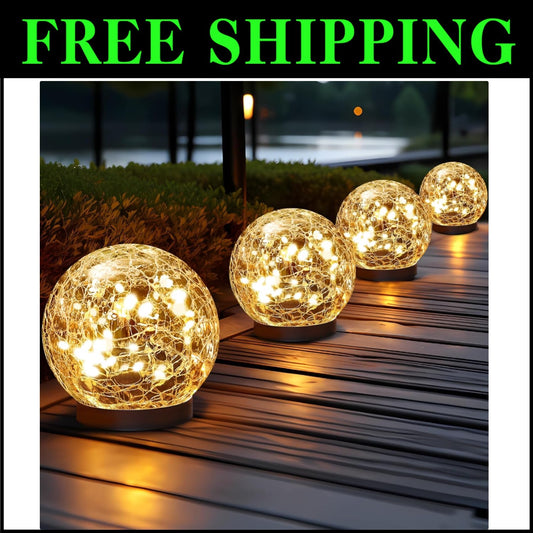 Remote-Controlled Solar Garden Lights - Waterproof Cracked Glass Styled Globes