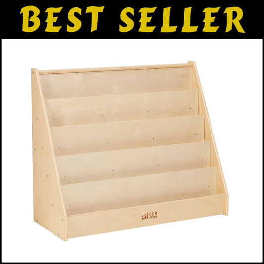 Natural Birch Kids Bookshelf with 5 Shelves - Classroom & Playroom Essential