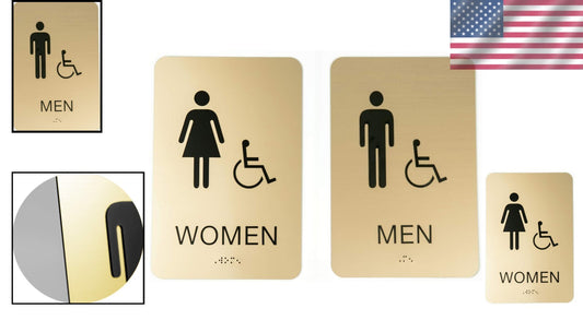 Durable Gold Acrylic Restroom Signs Set - 6" x 9" with Braille Accessibility