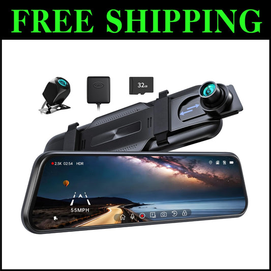 Advanced 10'' Rear View Mirror Camera with Night Vision & Voice Control Features