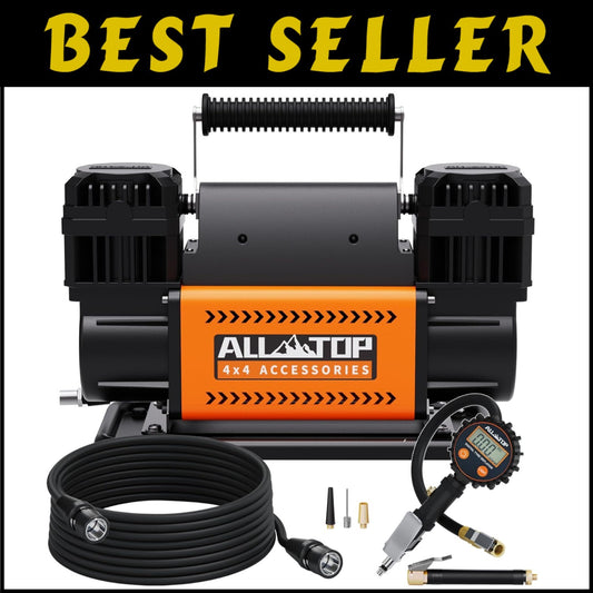 Compact Dual Cylinder Tire Inflator with Digital Gauge - 12V Heavy Duty Pump