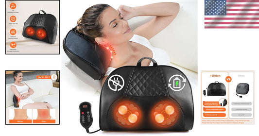 Cordless Rechargeable Neck and Back Massager with Heat - Shiatsu Therapy Relief