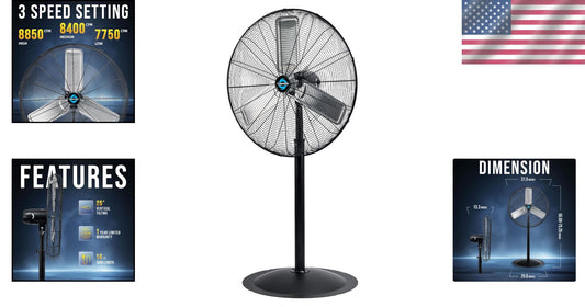 Durable Non-Oscillating Metal Fan - 30'' Height for Commercial Use, Low Noise