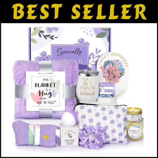 Self-Care Spa Gift Set: Flannel Blanket, Bath Bombs & Essentials for Her