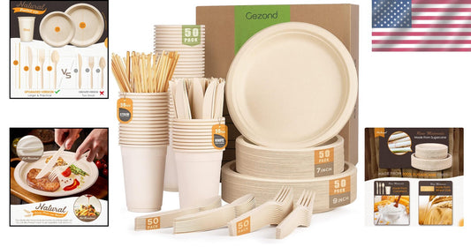 All-in-One Biodegradable Plates and Cutlery Set - Perfect for Weddings & Parties